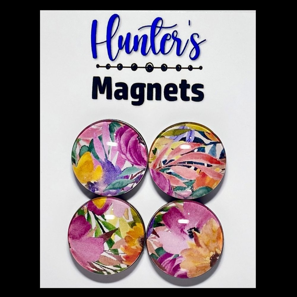 Set of 4 Magnets - Spring Floral Vivid Glass Refrigerator Kitchen Whiteboard